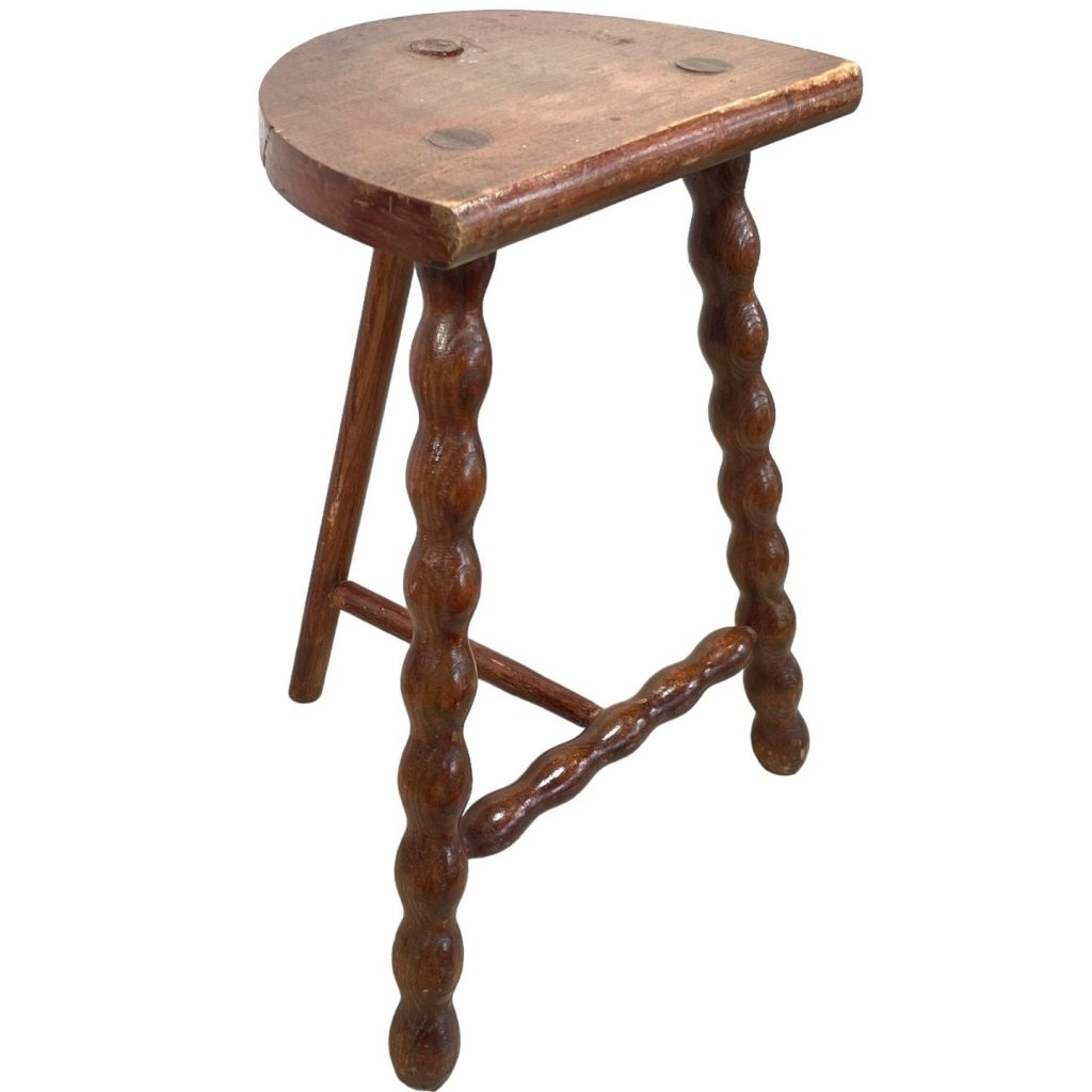 Stool Vintage French Traditional Worn REPAIRED DAMAGED D Tall Stool Chair Stand Bobbin Leg Rest Plinth Seating Tabouret c1960’s