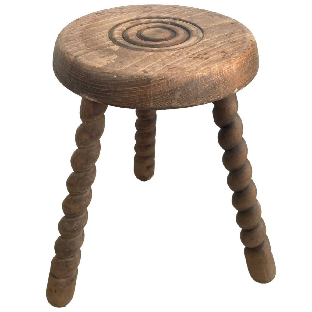 Vintage French Spiral Stool Chair Seat Wooden Wood Milking Kitchen Table Farm Round Seat Plant Rest Stand Plinth Tabouret c1960-70’s