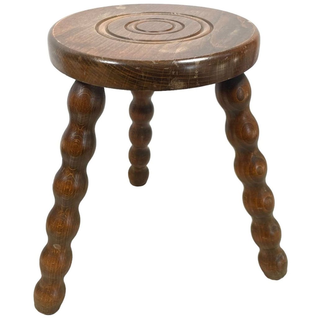 Stool Vintage French Tripod Bobbin Style Leg Chair Seat Wooden Milking Kitchen Table Plant Rest Stand Plinth Tabouret c1960-70’s