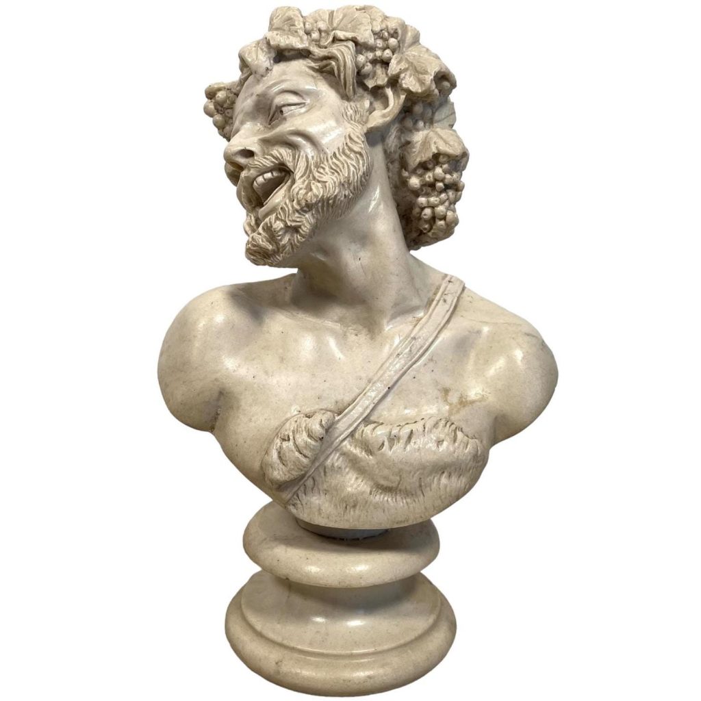 Vintage Italian Bacchus Greek God Wine Agriculture Fertility Stone Bust Head Ornament Figurine c1950’s