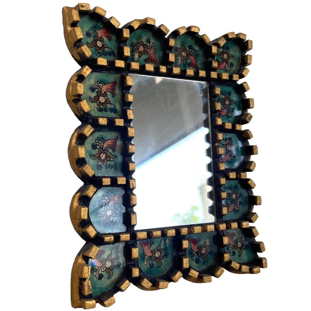 Vintage Mirror South American Peruvian Wall Hanging Wood Glass One-Off Small Decorative Cloakroom c1980-90’s