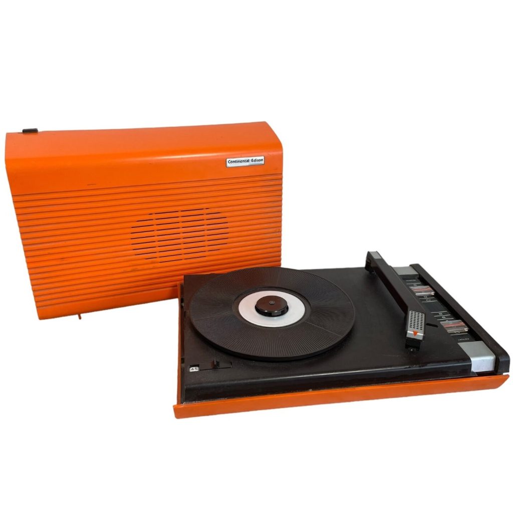 Vintage French Continental Edison Orange Cased Record Player With Speaker BROKEN circa 1960-70’s