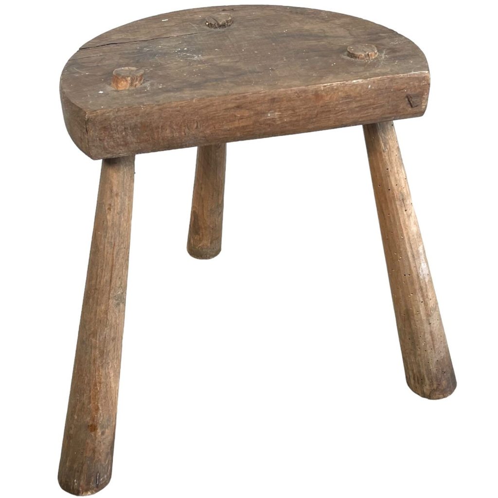 Stool Vintage French Small Milking Stool Wooden Brown Small Stand Display Rest Plinth D Shaped Seat Tapered Legs Tabouret c1950’s