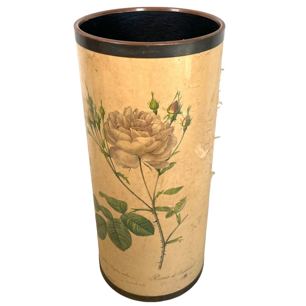 Vintage French Flower Rose Decorated Waste Paper Office Bin Trash Can circa 1950’s