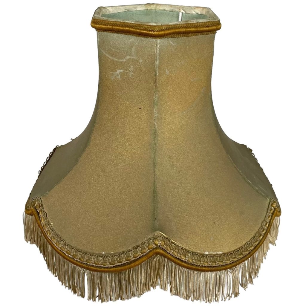 Vintage French Beige Brown Gold Lamp Shade Lined Lampshade Desktop Desk Light Damaged c1970’s