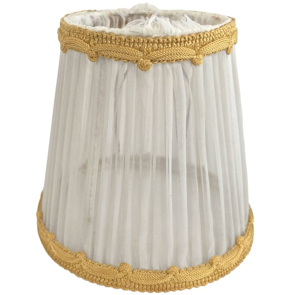 Vintage French Small Desk Bedside Wall Lamp Shade Lampshade Standing Side Lamp White Gold circa 1960-70’s