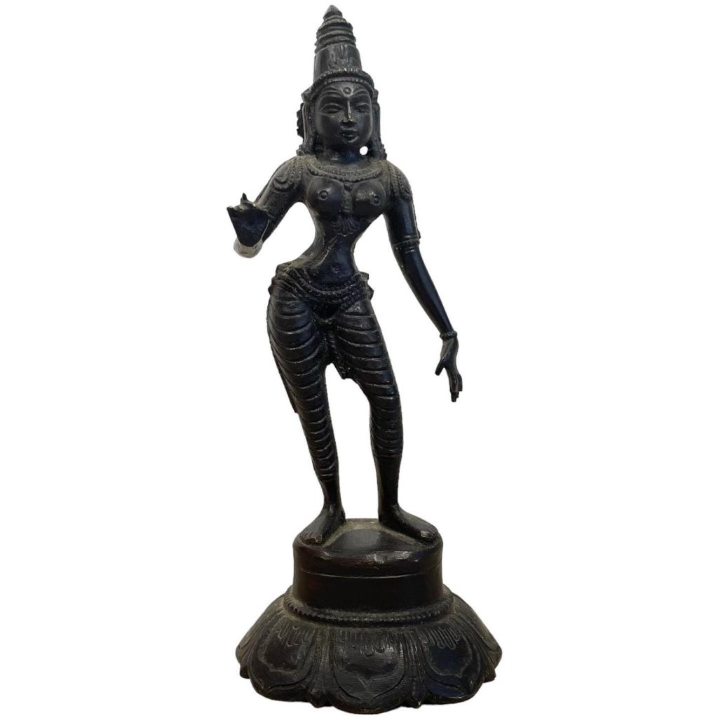 Vintage Indian Hindi Hindu Metal Altar Goddess Parvati Figurine Ornament Tarnish Patina circa 1980-90’s