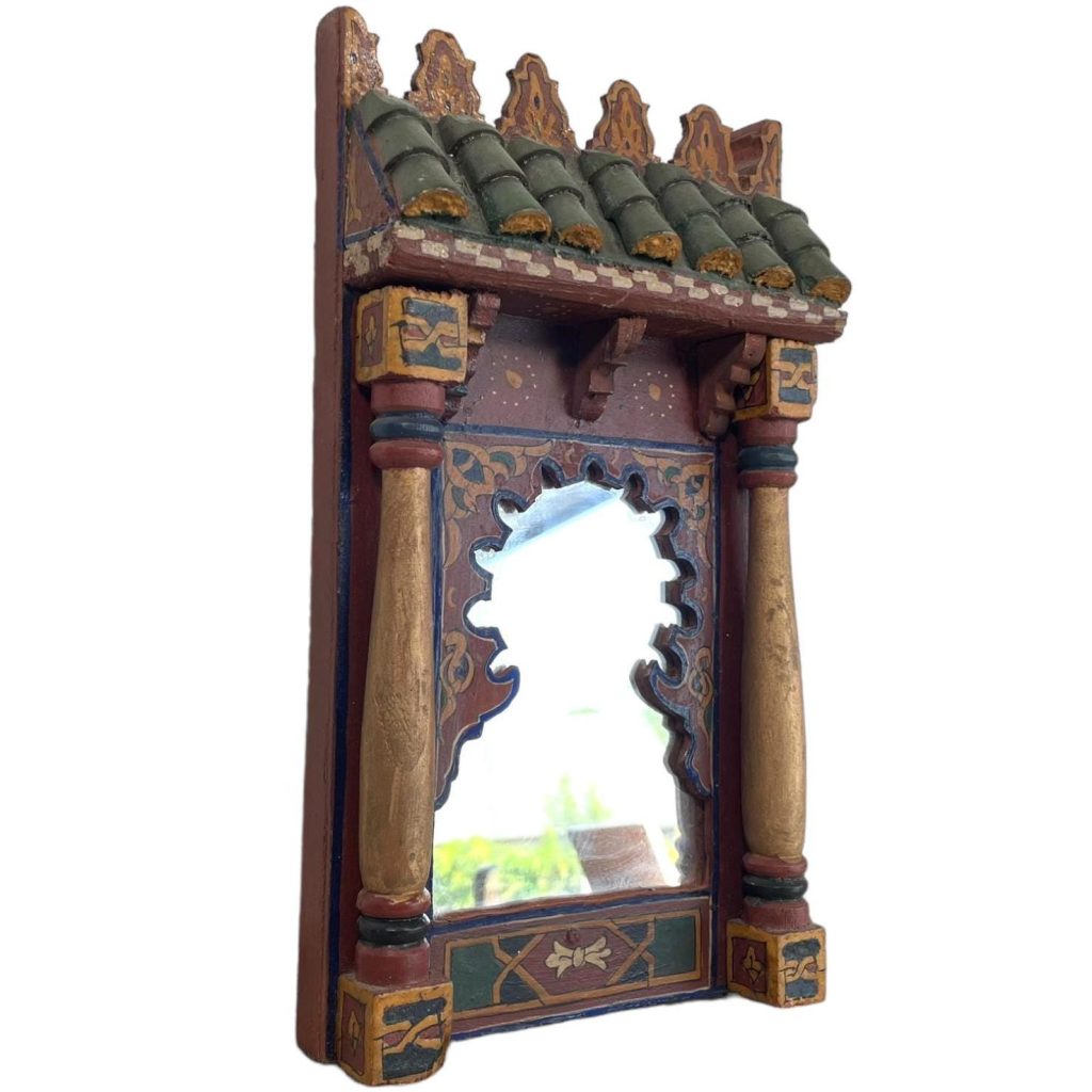 Vintage Mirror Moroccan Wall Hanging Wood Glass One-Off Small Decorative Cloakroom c1970-80’s