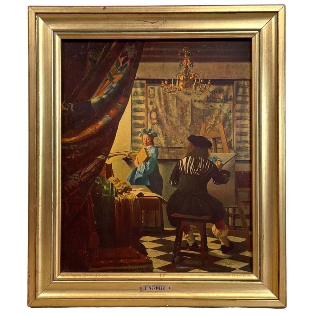 Vintage French Print Vermeer Artist Painting Subject Gold Framed Display Prints c1970’s