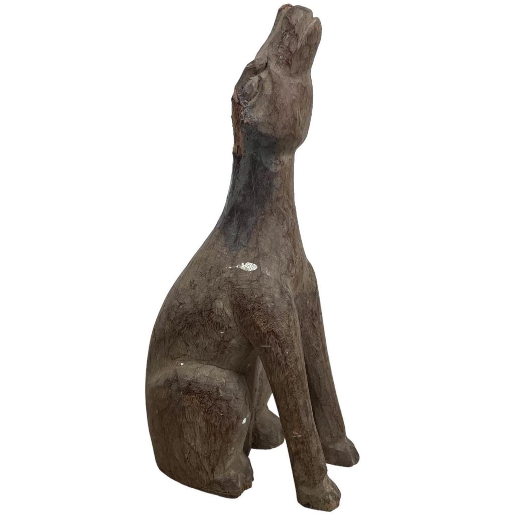 Vintage German Austrian Wooden Wood Carved Animal Howling Wolf Dog Decorative Hand Carved Figurine Decor Folk Art DAMAGED c1940-1950’s