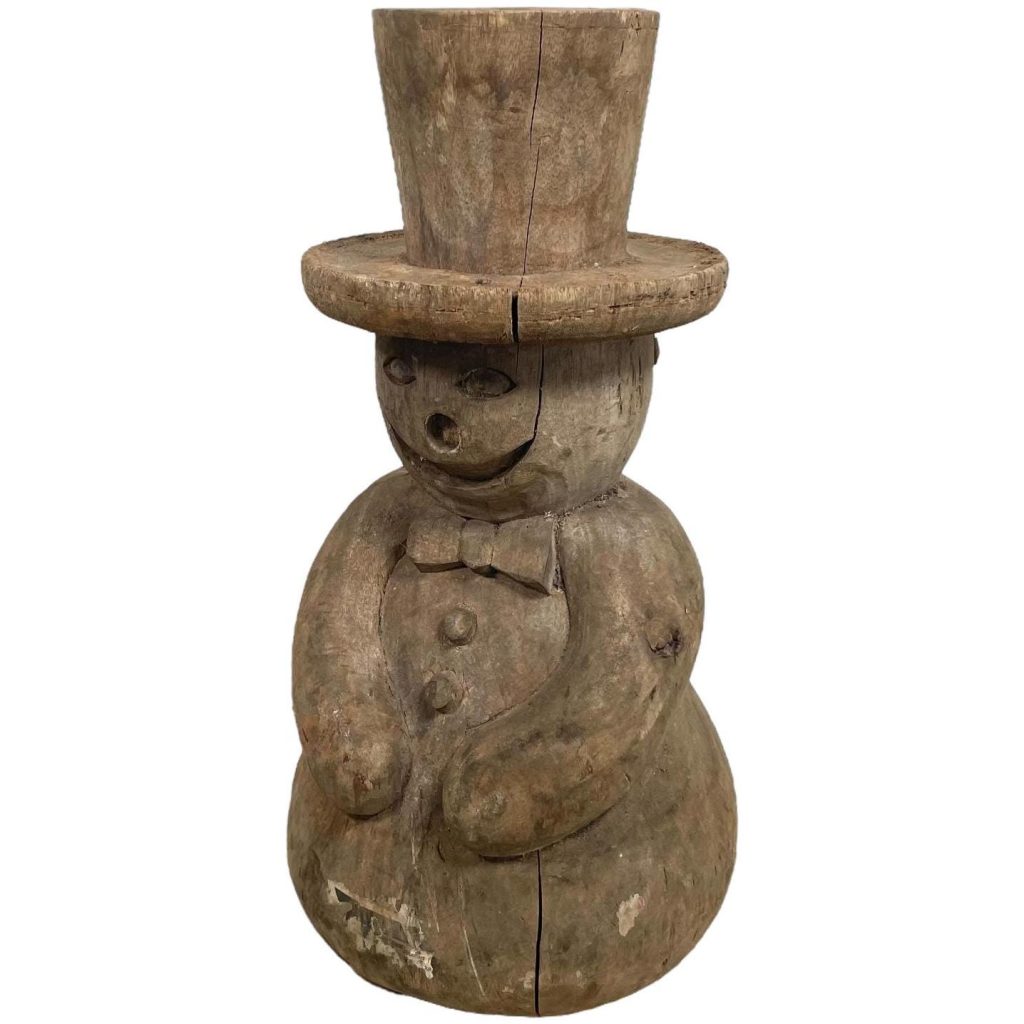 Vintage German Austrian Wooden Wood Carved Snowman Decorative Hand Carved Figurine Decor Folk Art DAMAGED c1940-1950’s