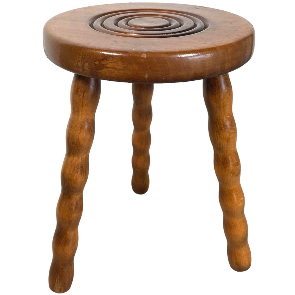 Stool Vintage French Traditional Milking Stool With Repairs Small Chair Stand Bobbin Leg Rest Plinth Plant Tabouret c1970’s