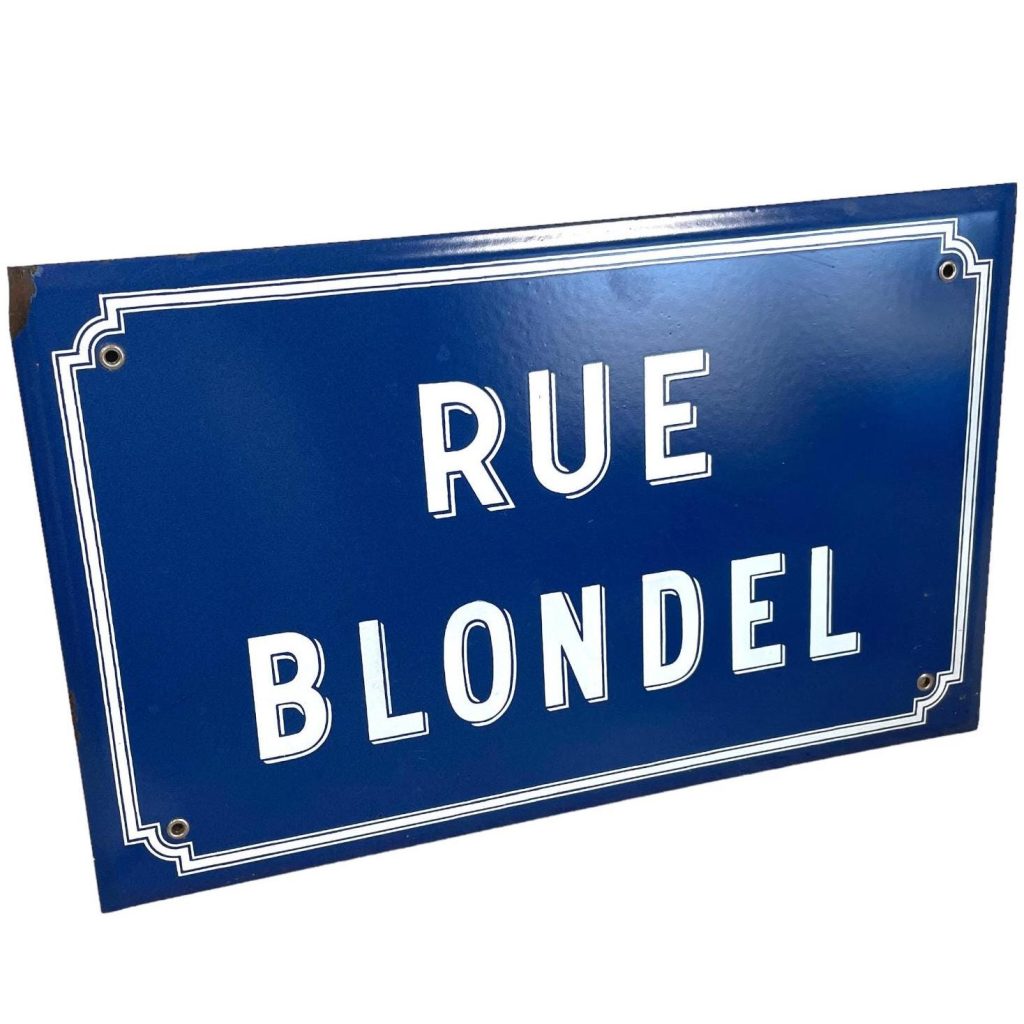 Vintage French Original Iron Enamel Street Sign Rue Blondel Metal Road Display c1980-90’s