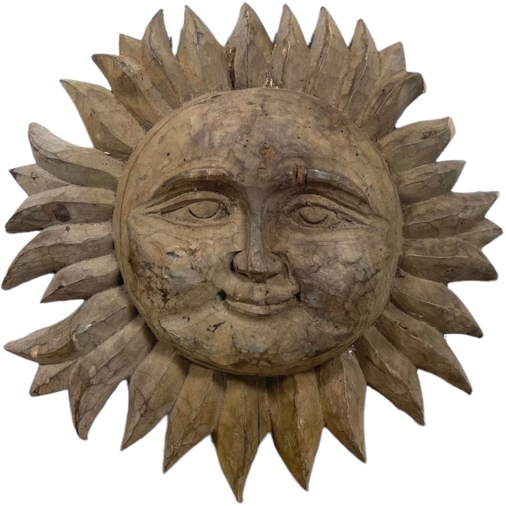 Vintage German Austrian Wooden Wood Carved Sun Face Decorative Hand Carved Figurine Decor Folk Art DAMAGED c1940-1950’s