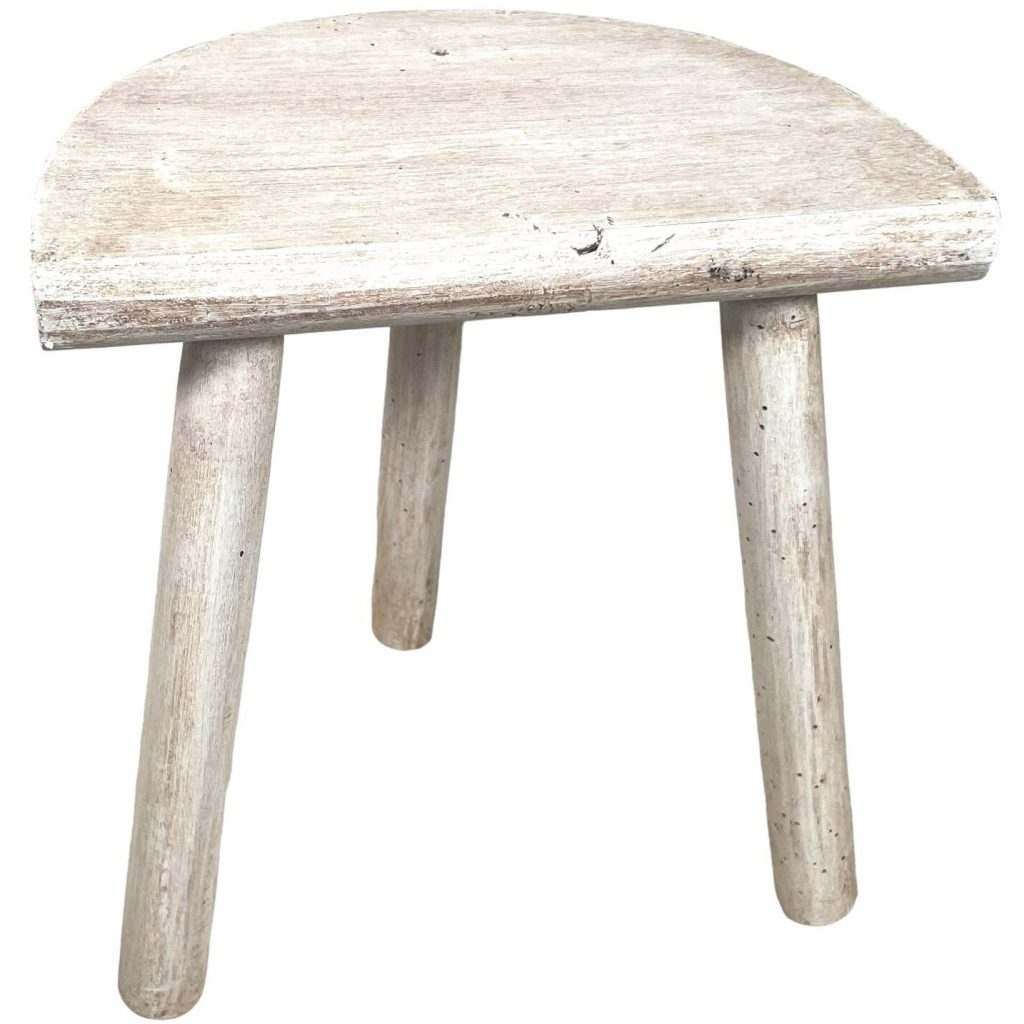 Stool Vintage French White Small Milking Stool Wooden Brown Small Chair Stand Display Rest Plinth D Shaped Seat Tabouret c1970’s