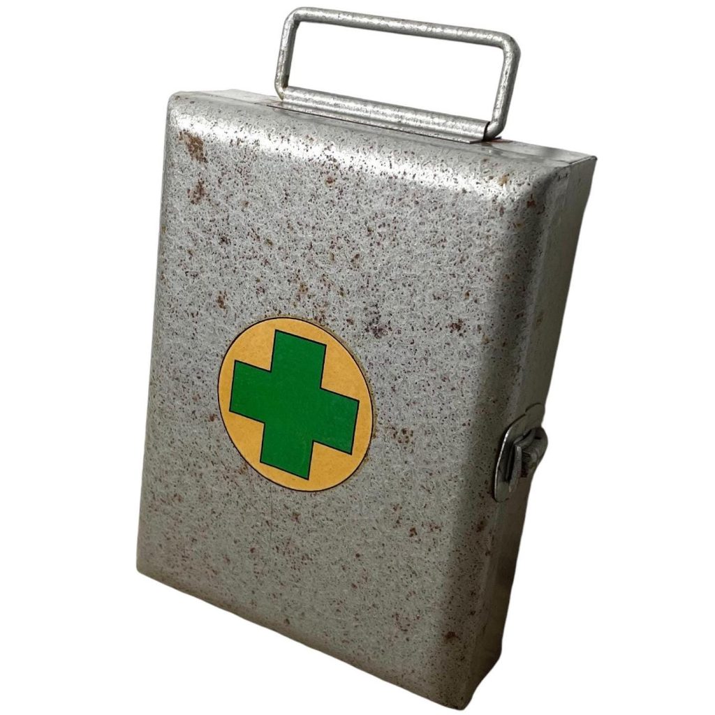 Vintage French Small Metal Handled Medical First Aid Medicine Storage Box c1970’s