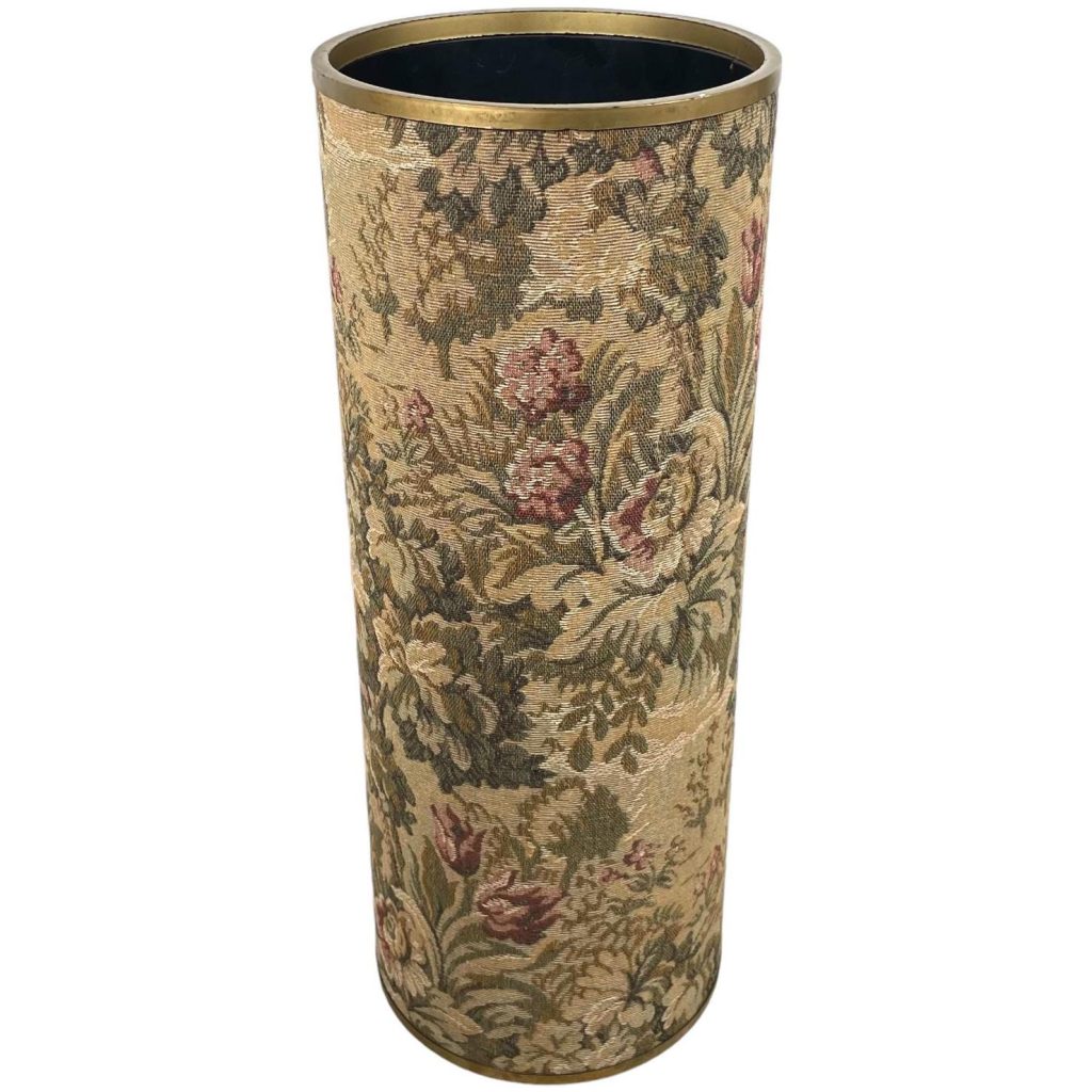 Vintage French Brocade Tapestry Covered Umbrella & Walking Stick Stand Bin Can circa 1970-80’s