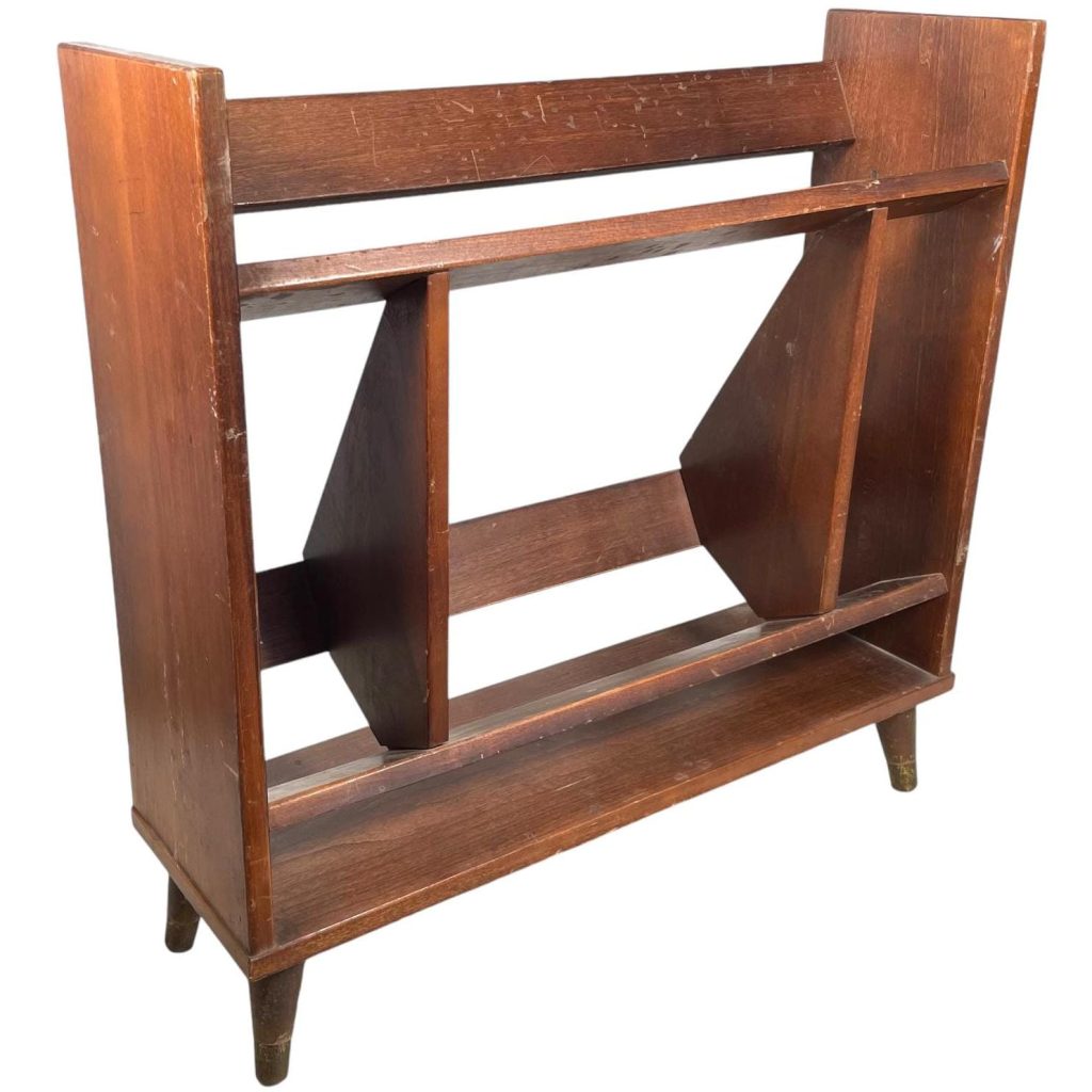 Vintage French Wood Small Book Shelf Record Case Self Standing Display Cabinet Stand Bookshelf circa 1950-60’s