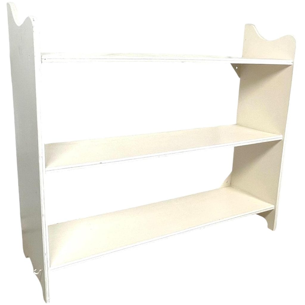 Vintage French Wooden Wood Painted White Triple Stand Shelf Ornament Display Shelfs Kitchen Display Wall Mounted circa 1960-70’s