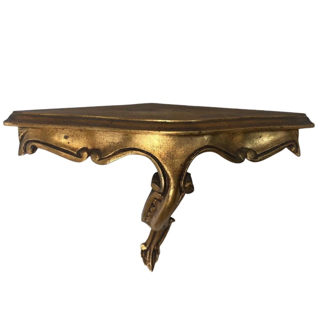 Vintage Italian Corner Shelf Florentine Style Florence Gold Resin Ornate Small Wall Hanging Plinth Display Stand c1970’s