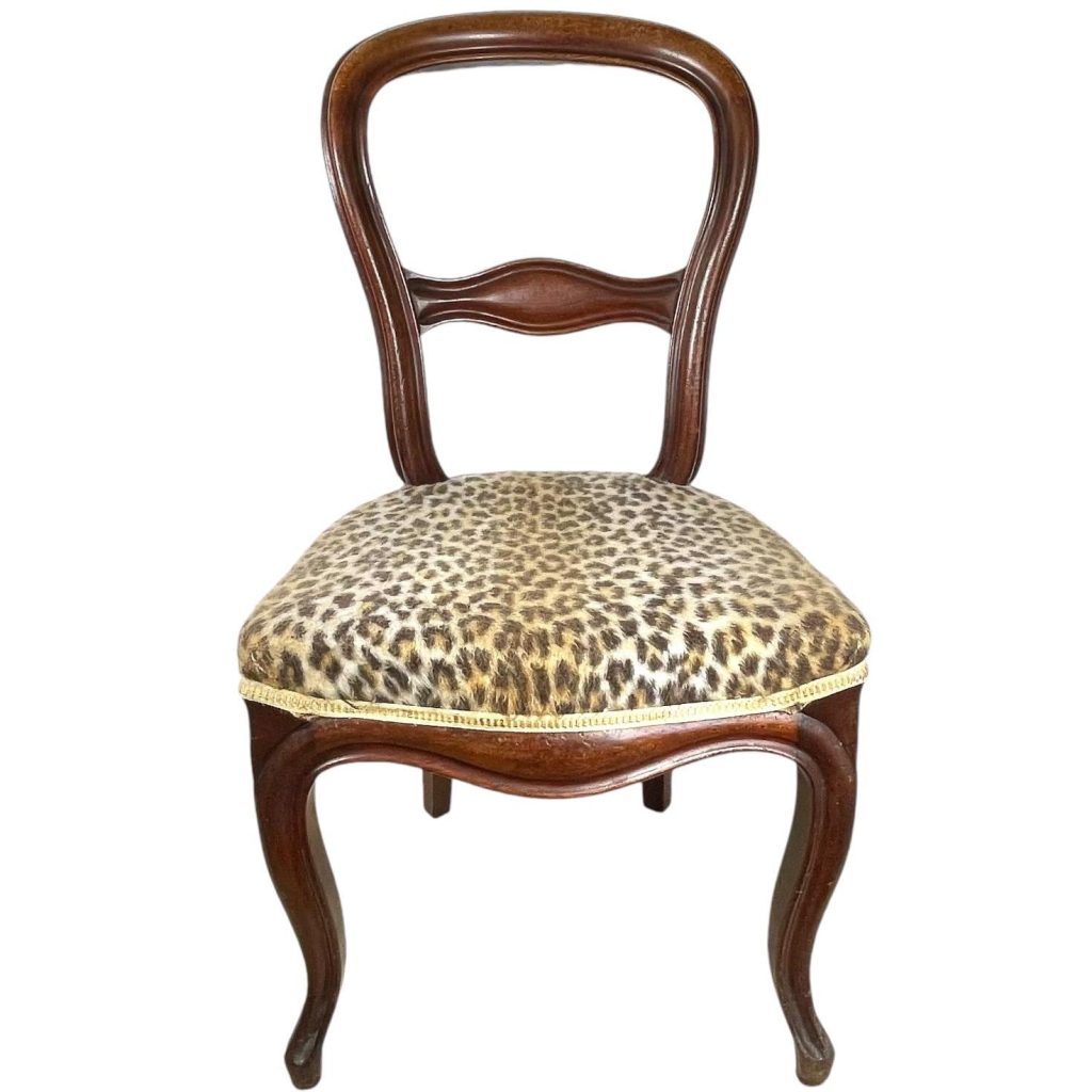 Vintage Chair French Recovered Leopard Skin Style Fabric Panel Dining Table Office Seat Seating Decor circa 1940-50’s