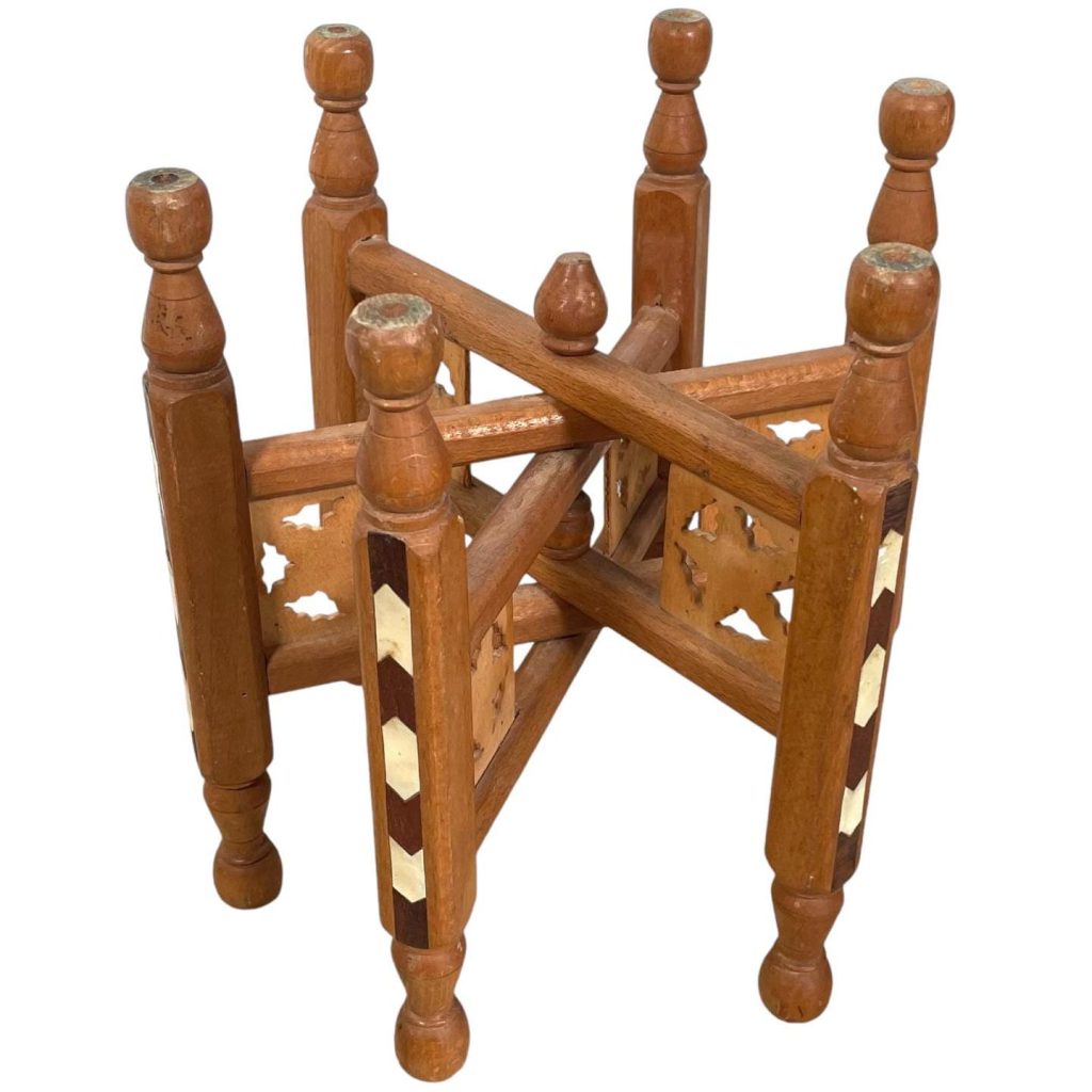 Vintage Small Moroccan Folding Table Tray Display Legs Ornate Wooden Support Stand Plinth Wood circa 1980-90’s