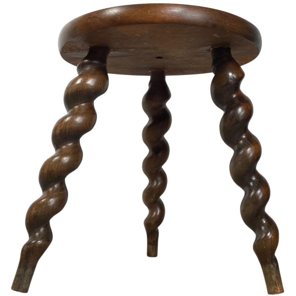 Vintage French Spiral Stand Plinth Plant Display Wooden Wood Kitchen Table Farm Round Stool Rest Tabouret Small Table c1960-70’s