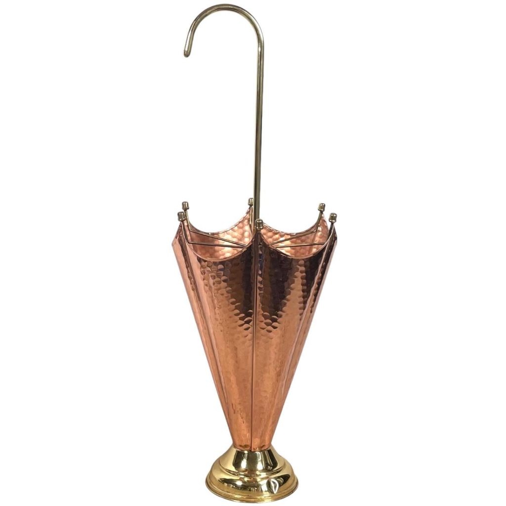 Vintage French Brass Copper Metal Umbrella Stick Stand Storage Pot Container Hallway Entryway Furniture circa 1990-2000