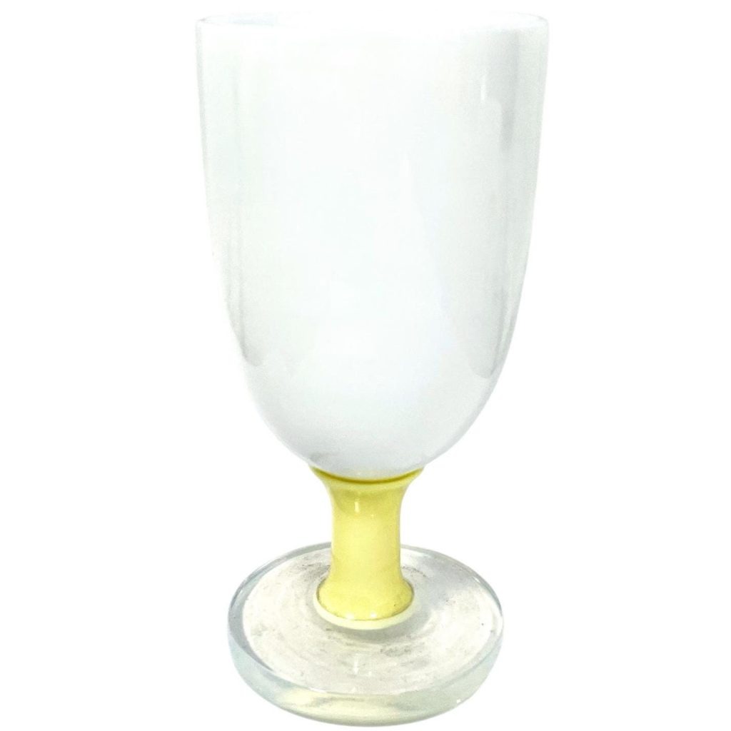 Vintage French White Yellow Milk Crystal Sevres Glass Drinking Goblet Chalice Small Display Ceremony Bar Decor Goblets c1960-70’s