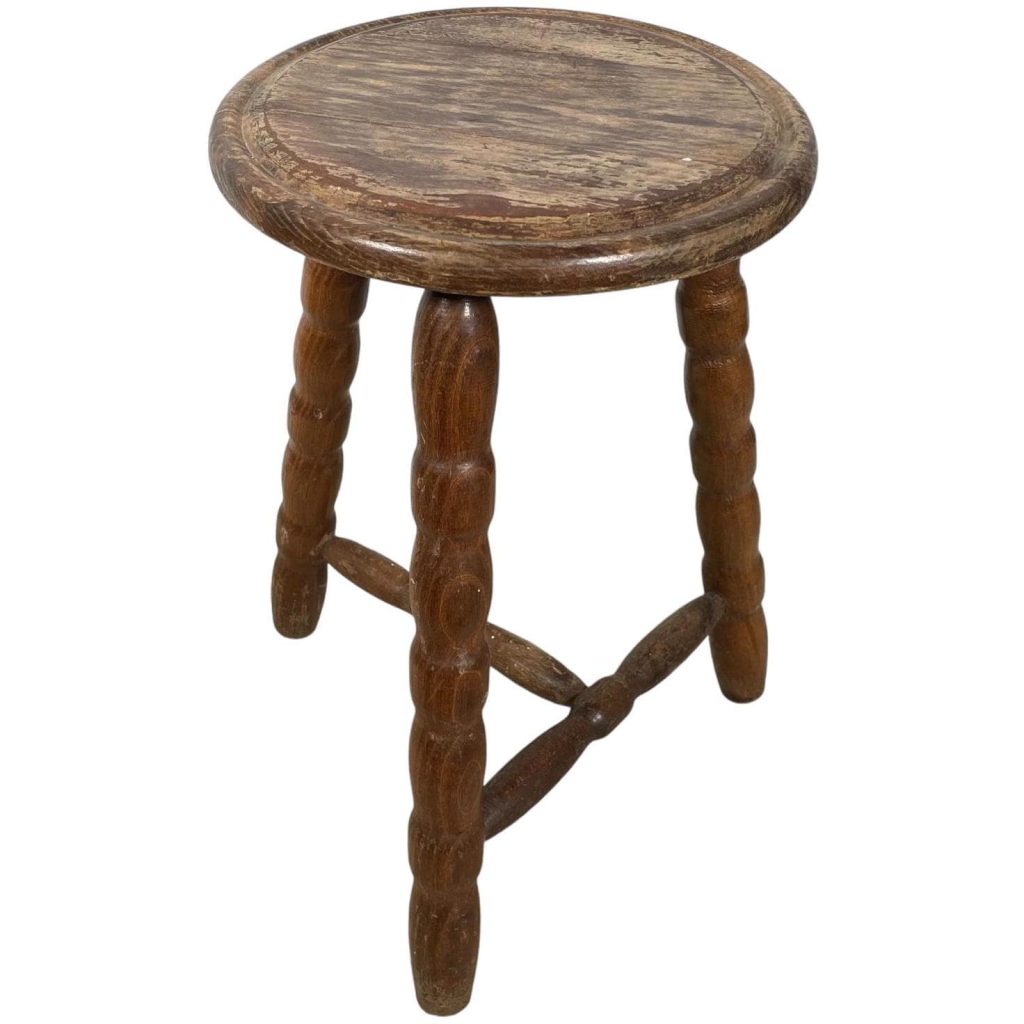 Stool Vintage French Braced Bobbin Leg Style Milking Chair Seat Table Farm Circular Seat Plant Rest Stand Plinth Tabouret c1960-70’s