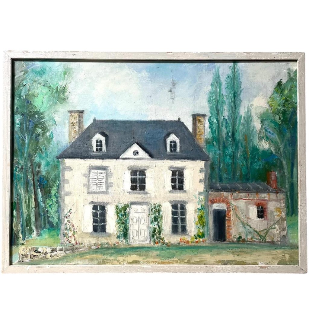 Vintage French House Normandy Farmhouse Countryside Trees Tree Woodland Oil Painting On Canvas Normandy Unsigned circa 1970-80’s