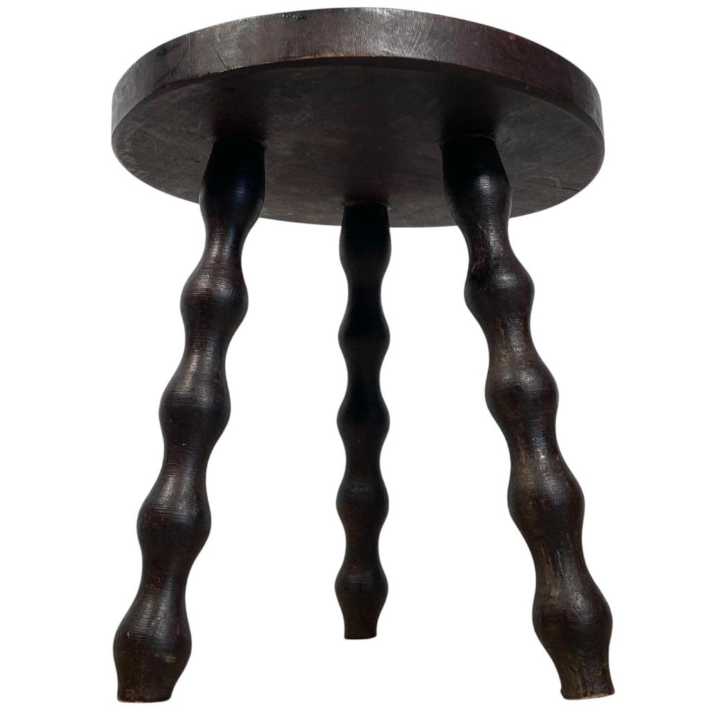 Stool Vintage French Tripod Bobbin Leg Chair Seat Wooden Milking Kitchen Table Round Shaped Plant Rest Stand Plinth Tabouret c1960’s