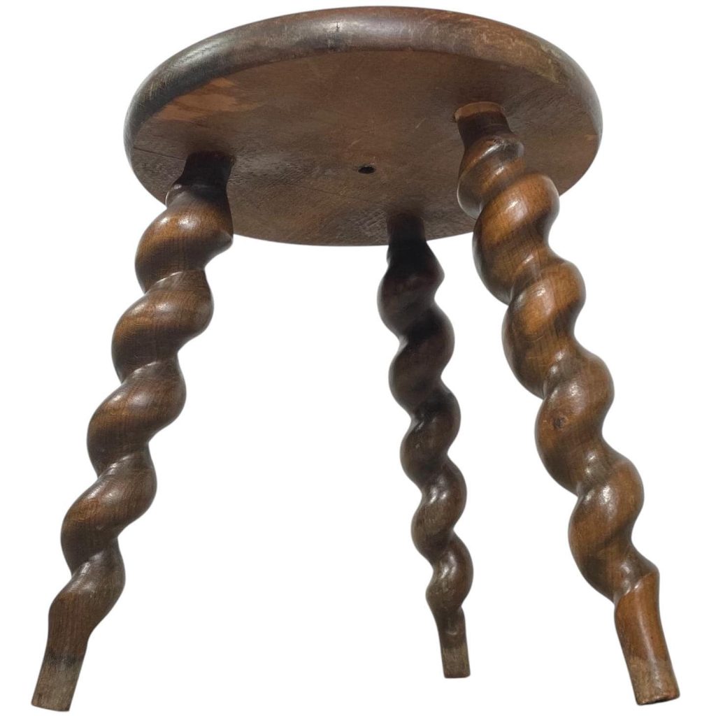 Vintage French Spiral Stand Plinth Plant Display Wooden Wood Kitchen Table Farm Round Stool Rest Tabouret Small Table c1960-70’s