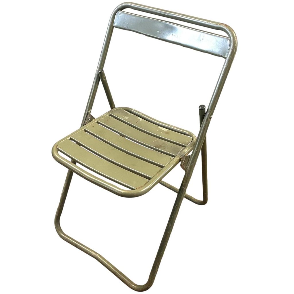 Vintage French MAAMF Army Services Surplus Green Metal Folding Chair Seat circa 1973