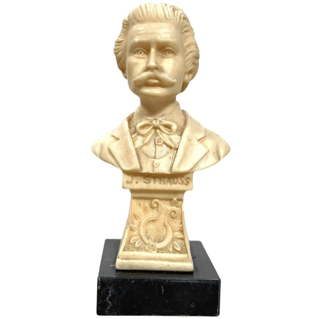 Vintage French J Strauss Small Bust Head Ornament Figurine Display Gift Classical Music Composer Figurine c1960-70's