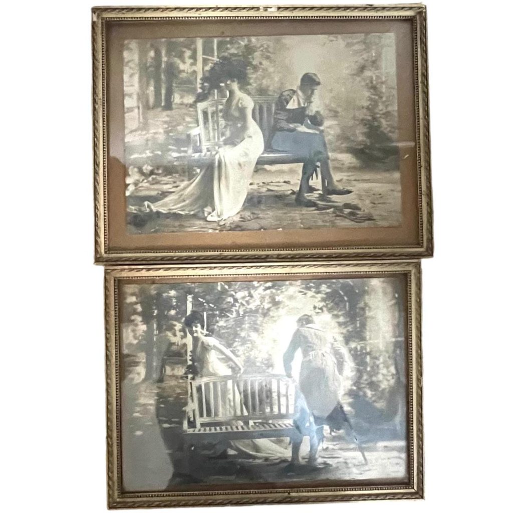 Antique French Photo Lovers Courting Framed Wall Hanging Wood Glass Fronted Original French Wedding Photo Decorative c1910-20's