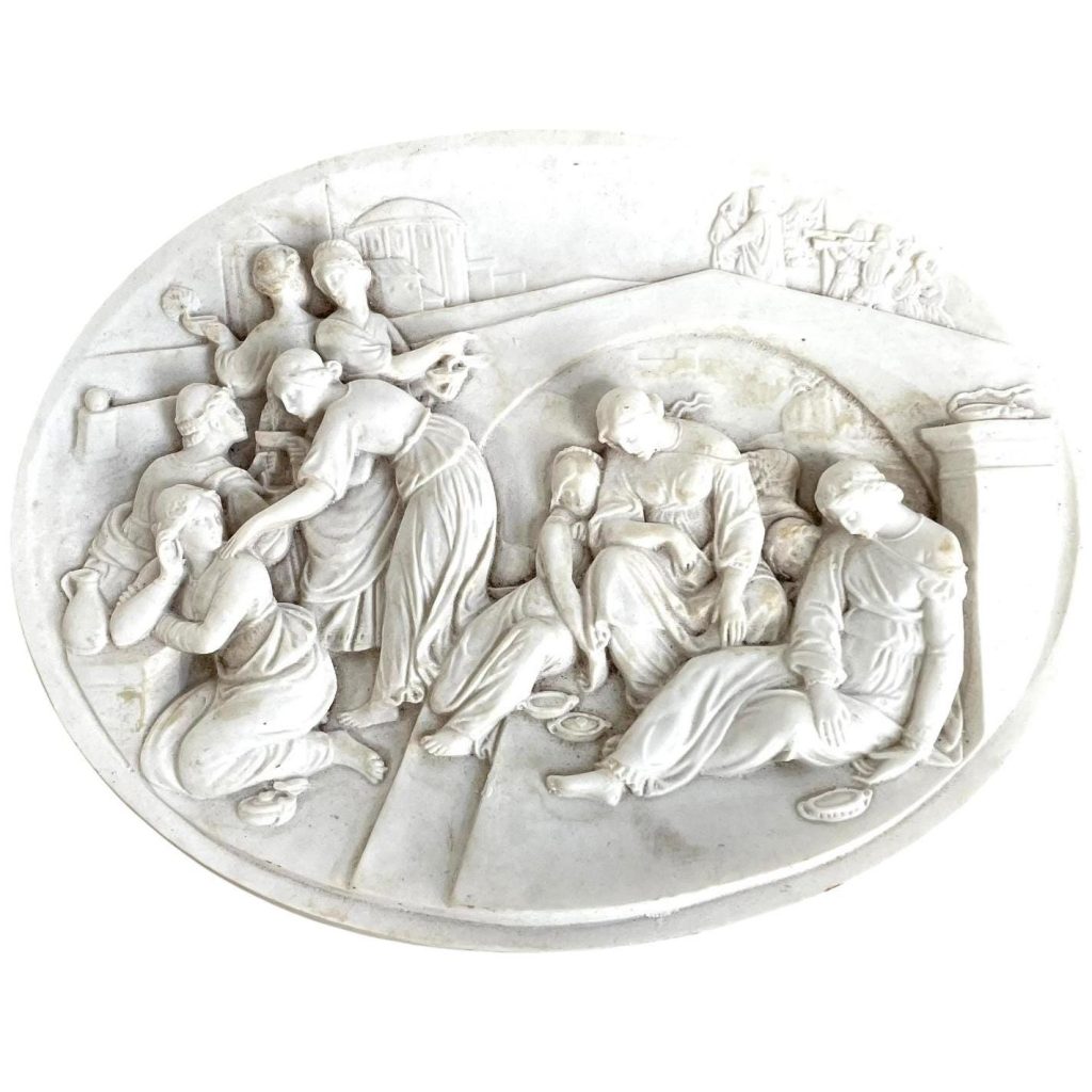 Vintage French Ancient Biblical Scene Ladies Resting Resin Small Oval Wall Plaque Decor Ornament Figurine Display Gift c1970-80’s