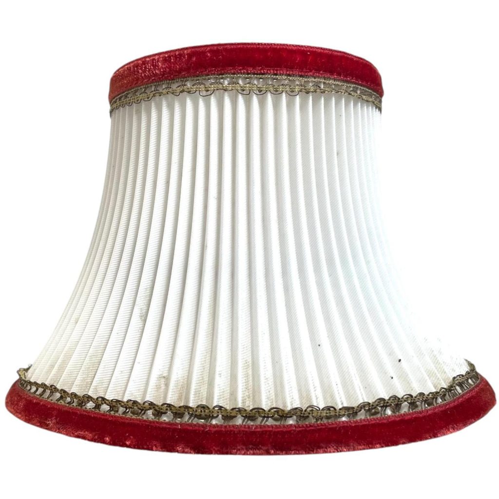 Vintage French Lampshade Red Velvet Trimmed White Small Tiny Bedside Table Lamp Shade Material Design circa 1960-70's