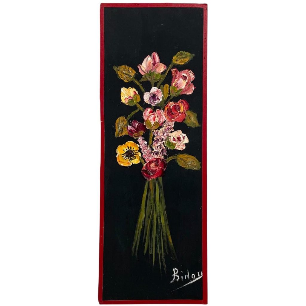 Vintage French Still Life Bunch Of Flowers Pink Study Oil Painting On Board circa 1970’s