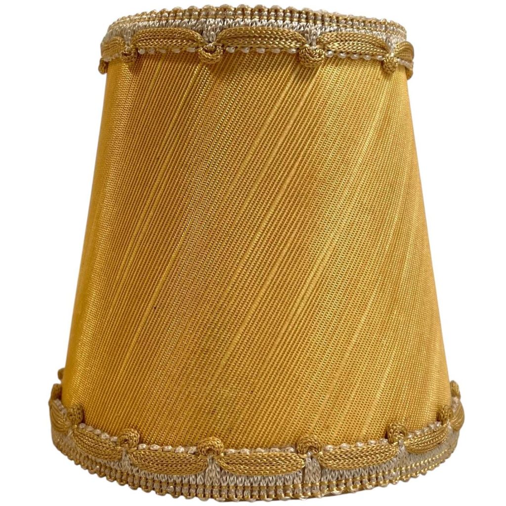 Vintage French Lampshade Beige Gold Trimmed Small Tiny Bedside Table Lamp Shade Material Design circa 1950-60’s