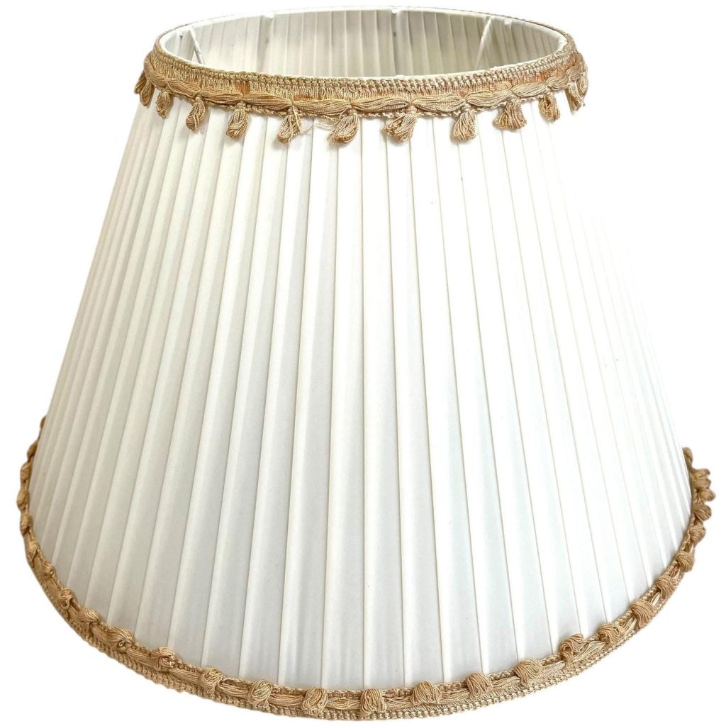 Vintage French Pleated Lampshade Desk Bedside Lamp Shade Beige Material Fringed Design circa 1970’s