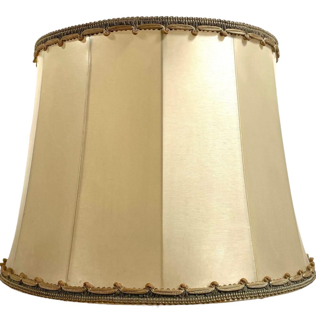 Vintage French Lampshade Fabric Beige Brown Medium Desk Table Lamp Shade Material Fringe Design circa 1960-70’s