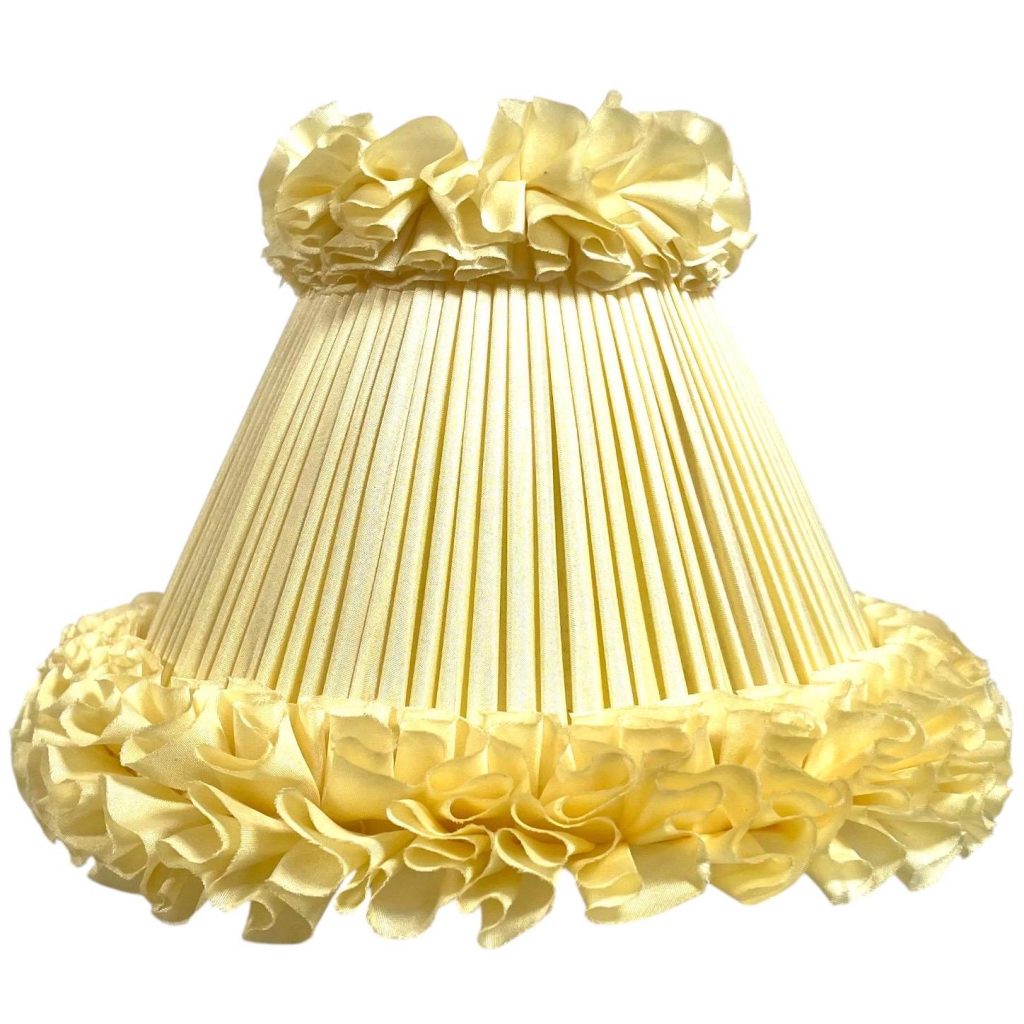 Vintage French Lampshade Fabric Frilly Yellow Small Desk Table Lamp Shade Material Fringe Design circa 1960-70’s