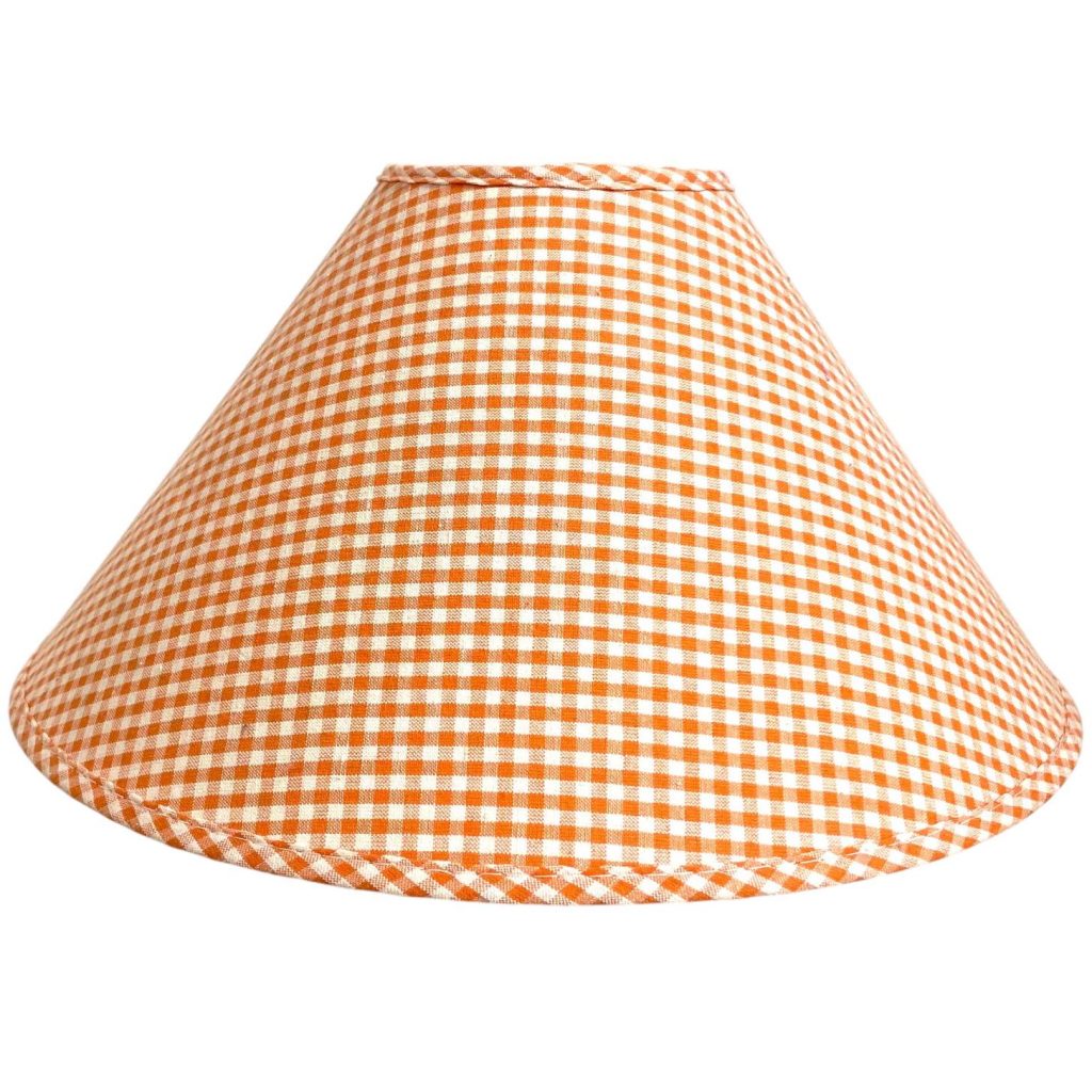 Vintage French Vicky Gingham Lampshade Fabric Orange White Chequered Small Desk Table Lamp Shade Material Design circa 1970-80’s