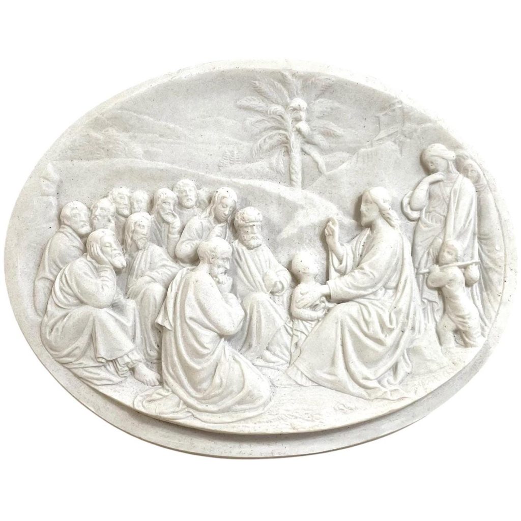 Vintage French Ancient Biblical Scene Jesus Preaching Resin Small Oval Wall Plaque Decor Ornament Figurine Display Gift c1970-80’s