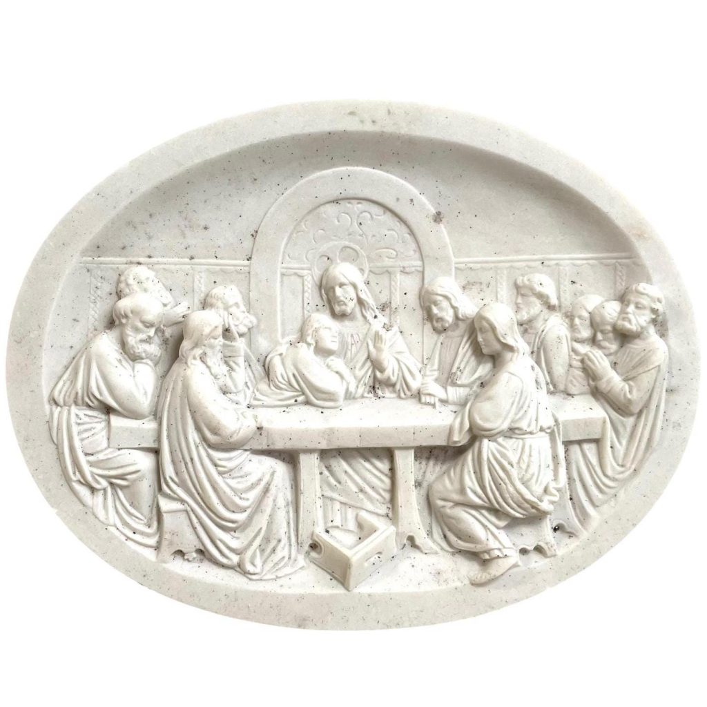 Vintage French Ancient Biblical Scene The Last Supper Resin Small Oval Wall Plaque Decor Ornament Figurine Display Gift c1970-80’s