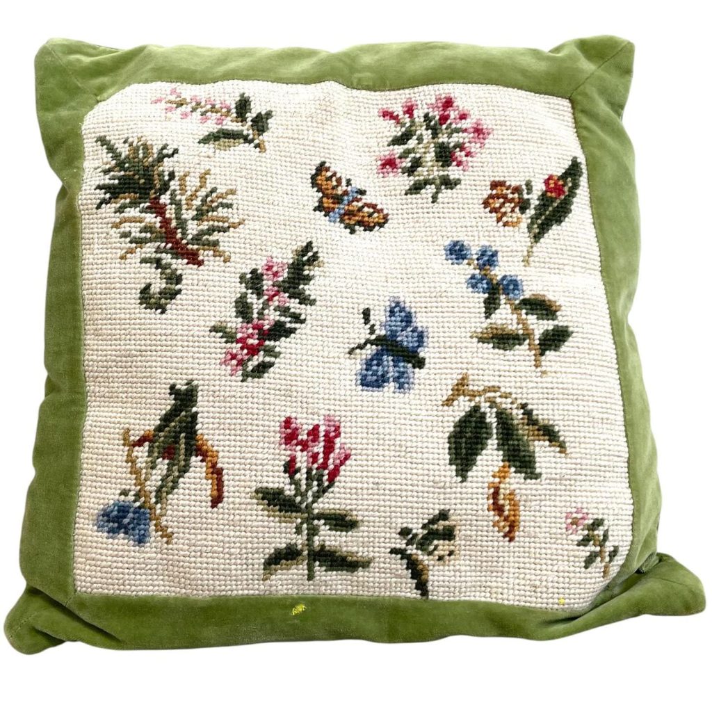 Vintage IKEA Butterfly Flower Cross Stitch Fancy Square Cushion Pillow Pillows Bed Chair Sofa circa 1990's