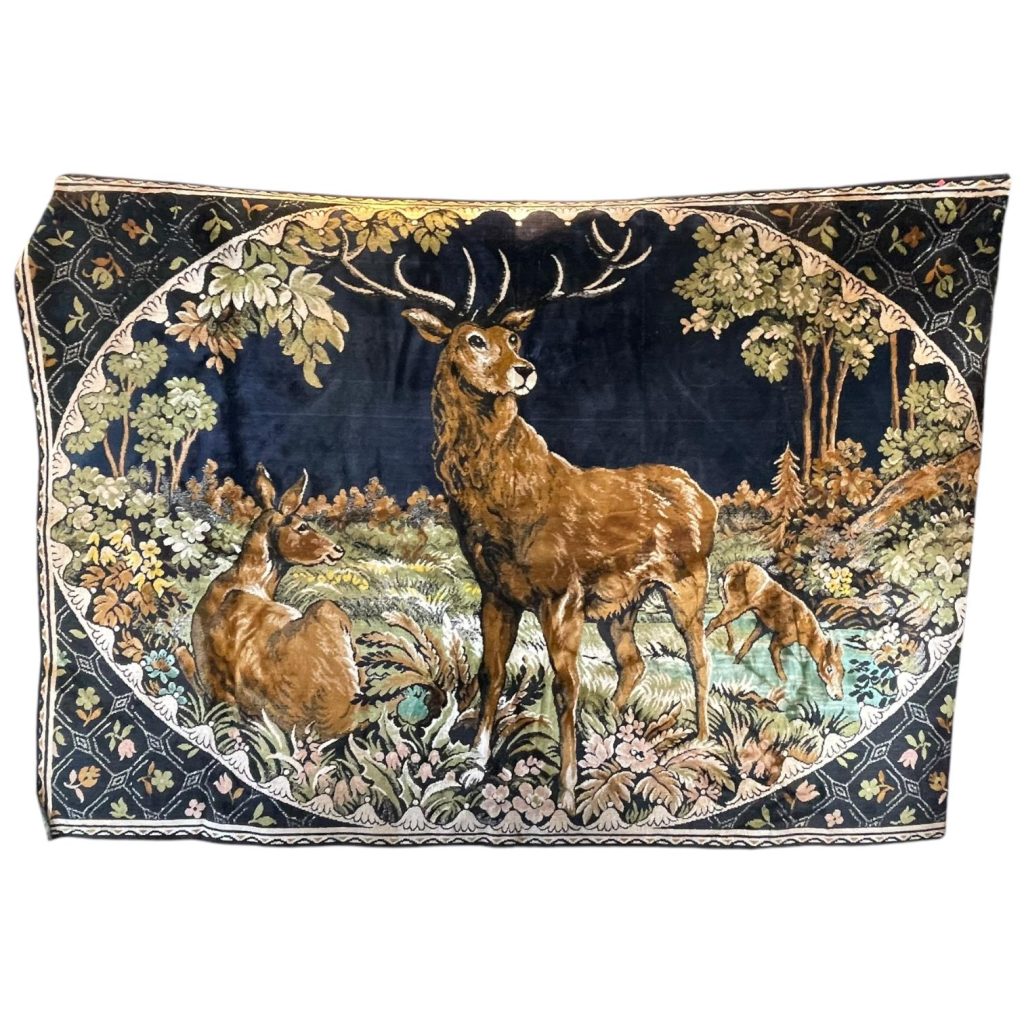 Vintage Moroccan Deer Stag Woodland Wall Hanging Carpet Floor Mat Rug circa 1950-60’s