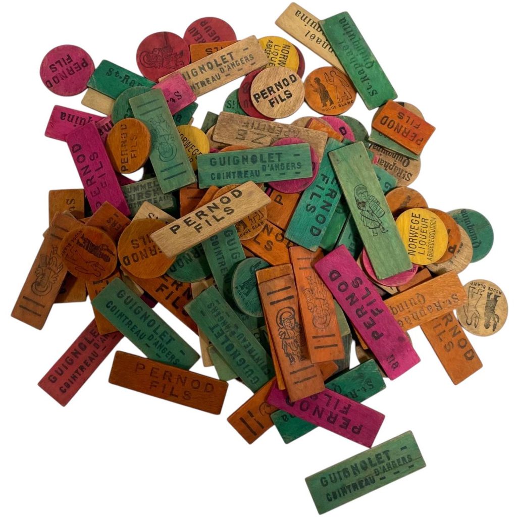 Vintage French Assorted Job Lot Of 140 Wooden Mixed Gaming Counters Tokens Chips Bar circa 1950-70’s