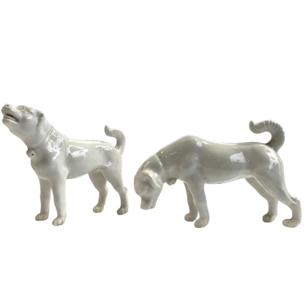 Antique Chinese White Porcelain Pair Of Dogs Blanc De Chine Oriental Dog Figurine Statue Ornament c1920-30’s